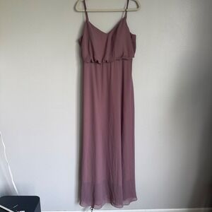 Birdy Grey Mauve Chiffon V-Neck Ruffle Maxi Bridesmaid Dress with Pockets XL